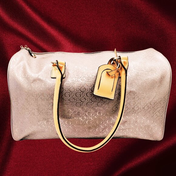 GUESS Signature Logo Duffel Satchel Bag – Beige/Tan Shoulder Strap - Picture 3 of 10